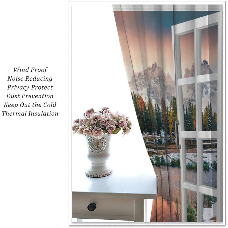 Autumn Landscape Blackout Curtains for Living Room - Fall Mountain Forest Lake Design