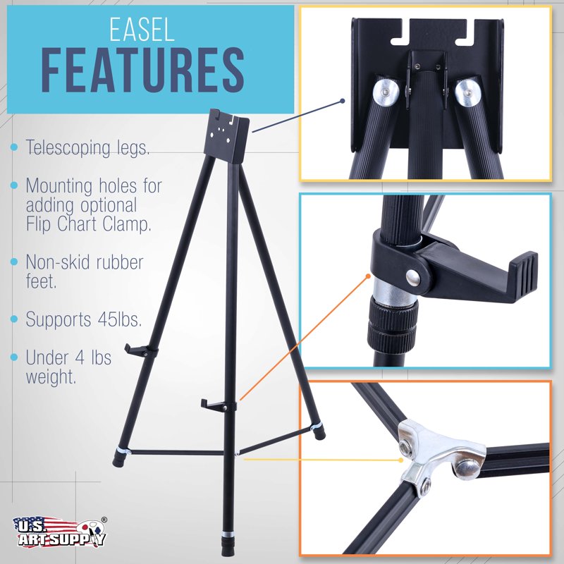 Heavy Duty Adjustable Aluminum Display Easel - Supports 45 lb for Art Signs & Posters