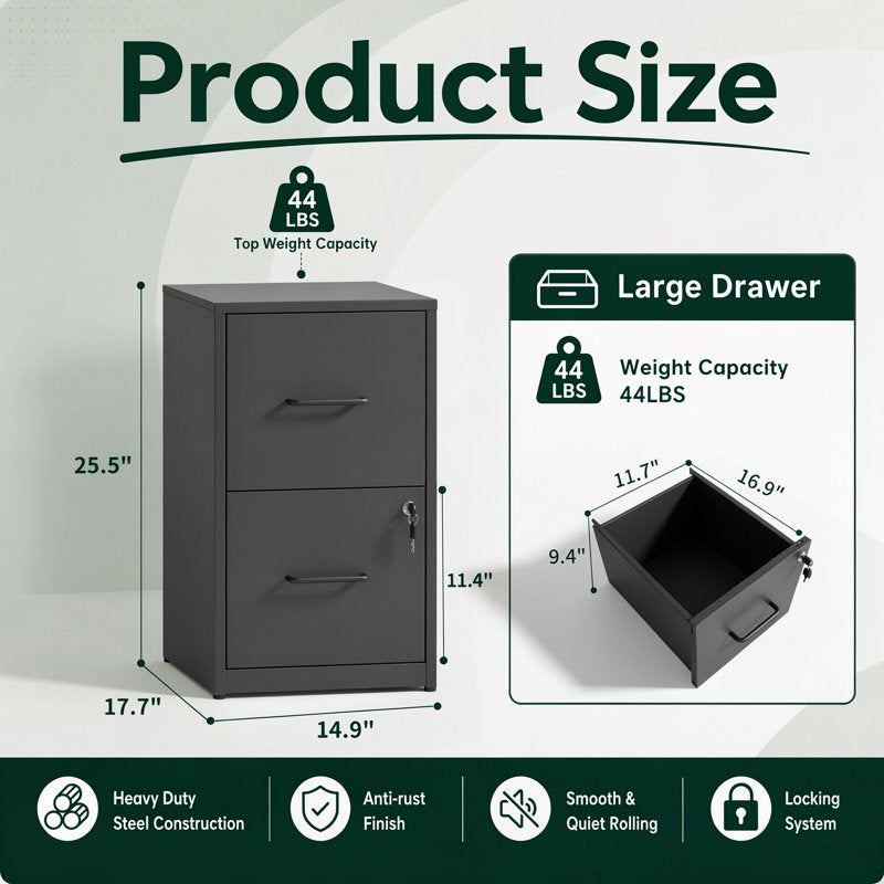 Lockable Metal File Cabinet with Wall Anti-Tip Kit - Vertical Steel Office Storage for Letter & Legal Files