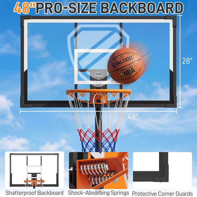 Portable Basketball Hoop with 48-Inch Backboard Adjustable 4.5-10Ft Outdoor System