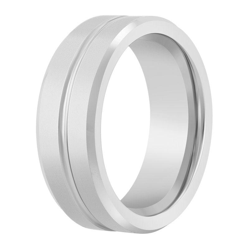 Men's Tungsten Grooved Comfort Fit Wedding Band - 8MM Men's Ring