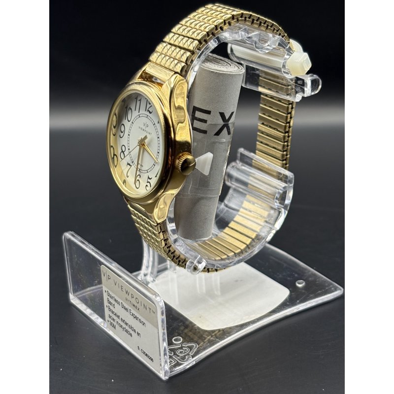 Women's 30mm White Dial Watch with Gold-Tone Expansion Band - Timex