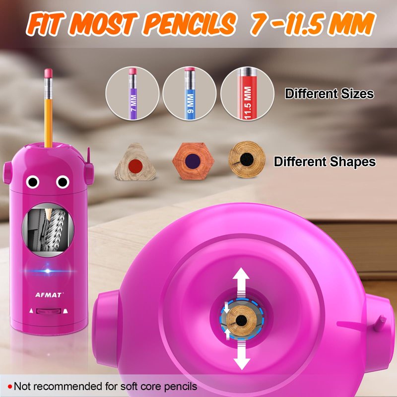 Automatic Rechargeable Electric Pencil Sharpener with Auto In & Out, Kids Safe, Multi-Size Fit