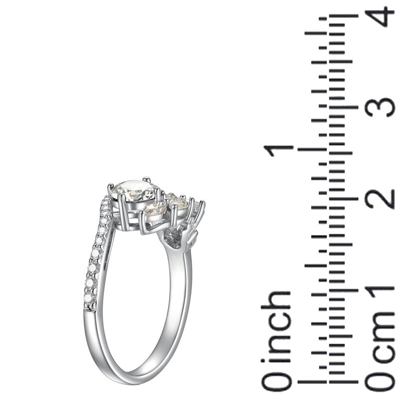 Moissanite Ring in Rhodium Silver - Elegant Bridal Jewelry for Women