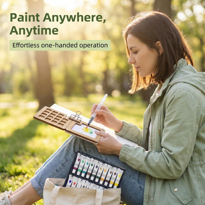 Mini Travel Watercolor Paint Set with Brushes Sketchbook & Copper Clip