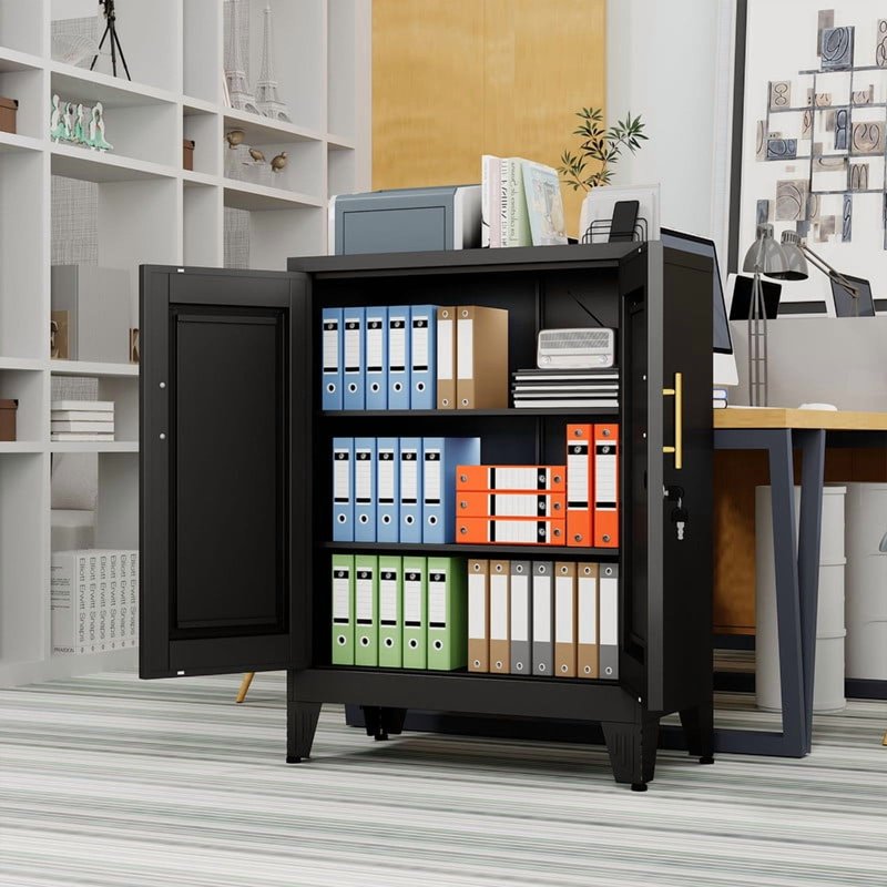 Small Metal Office Storage Cabinet with Lock and Adjustable Shelves, Steel File Cabinet