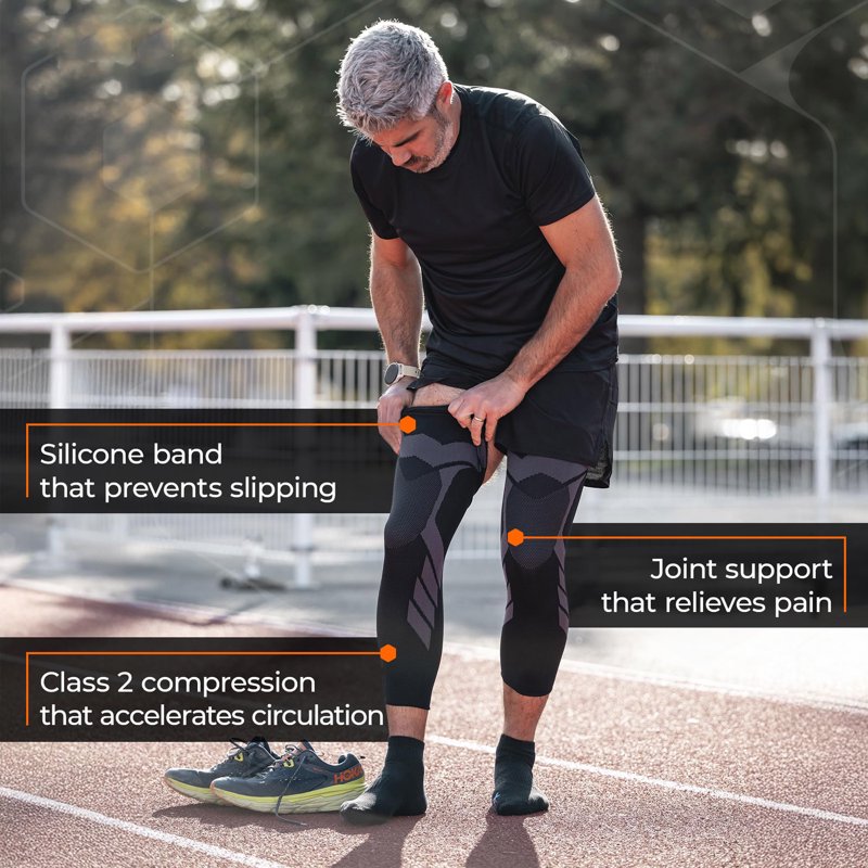 Full Leg Compression Sleeves for Running Hiking Cycling Fitness Knee Brace - Black, Size M