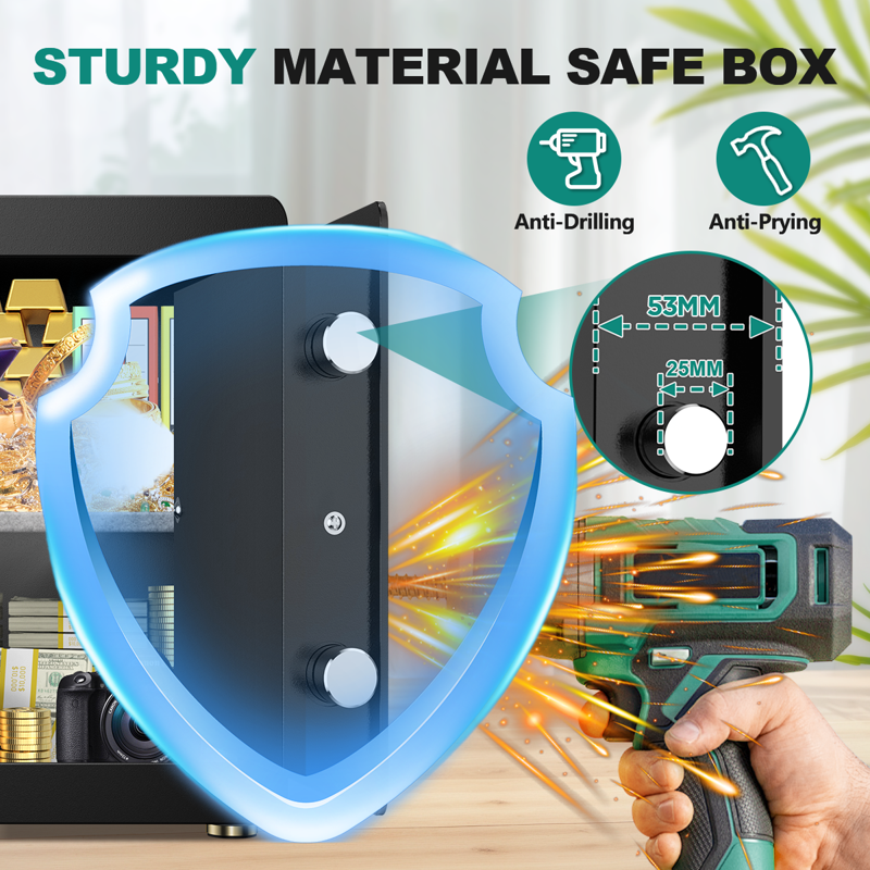 Home Security Safe Box with Digital Keypad, Fireproof Waterproof Bag, 1.5 Cu ft
