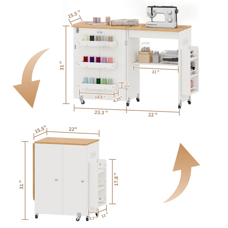 Foldable Sewing Table with Storage and Power Outlet — Space-Saving Craft Desk