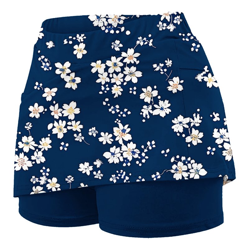 Women's Flower Print Tennis Skorts with Built-In Shorts - Lightweight Summer Athletic Skirt