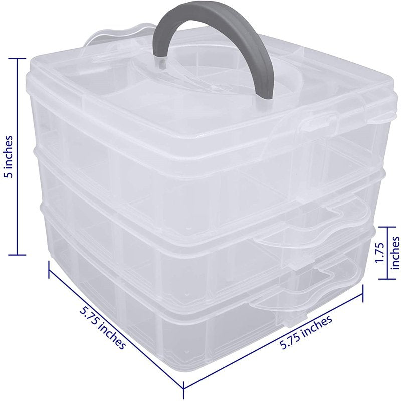 3-Tier Stackable Storage Container with 18 Adjustable Compartments for Crafts and Organization
