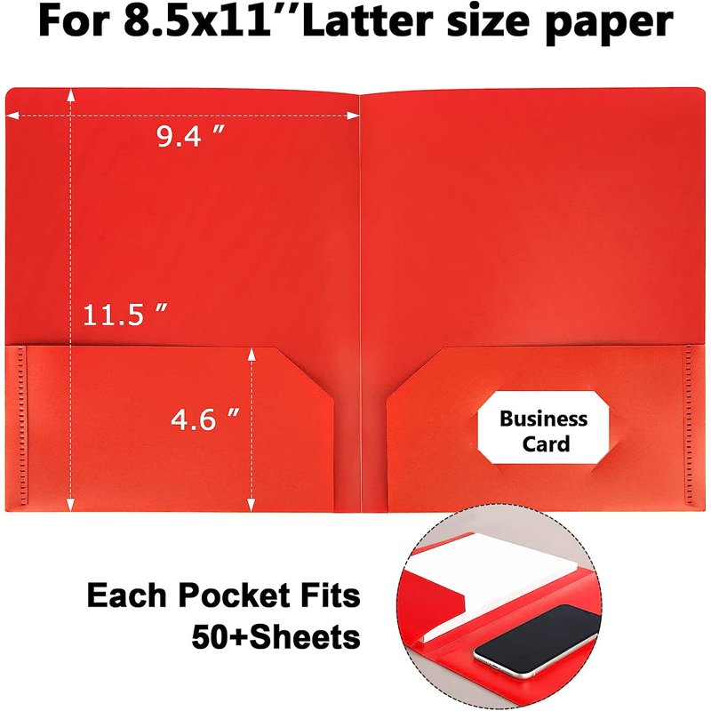 Heavy Duty Multi-Color Plastic Folder with Pockets & Business Card Holder - 6 Pack