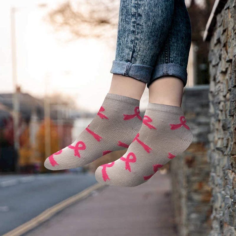 60 Pairs Women's Pink Ribbon Breast Cancer Awareness Socks - Ankle & Crew Styles