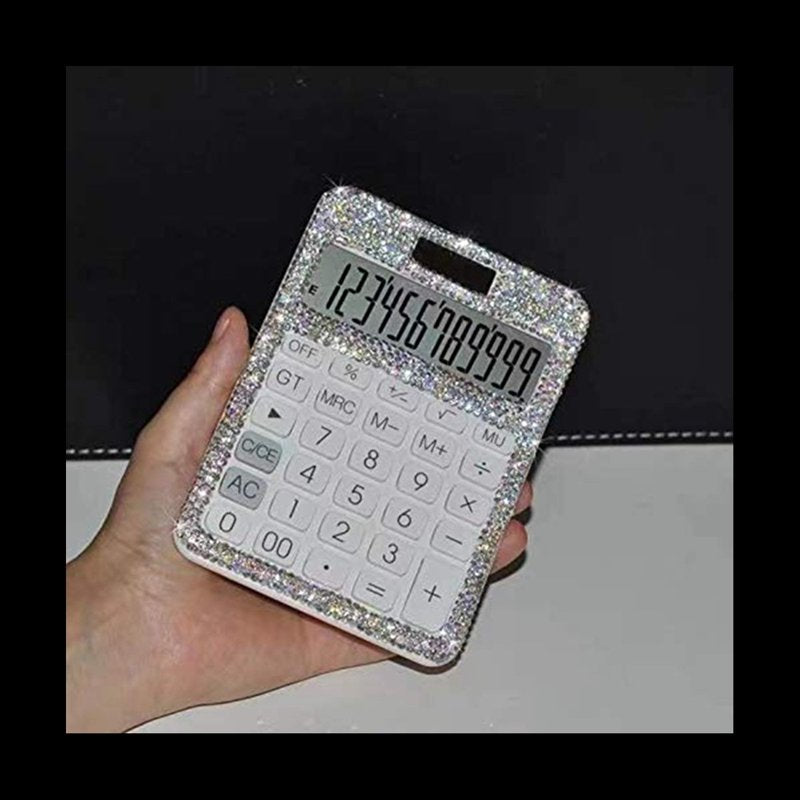Dazzling Rhinestone 12-Digit Solar & Battery Power LCD Calculator for Office & School