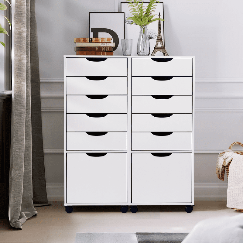 Mobile File Cabinet with Wheels, 5-Drawer Storage Organizer for Home Office and Living Room, Lockable Casters - White