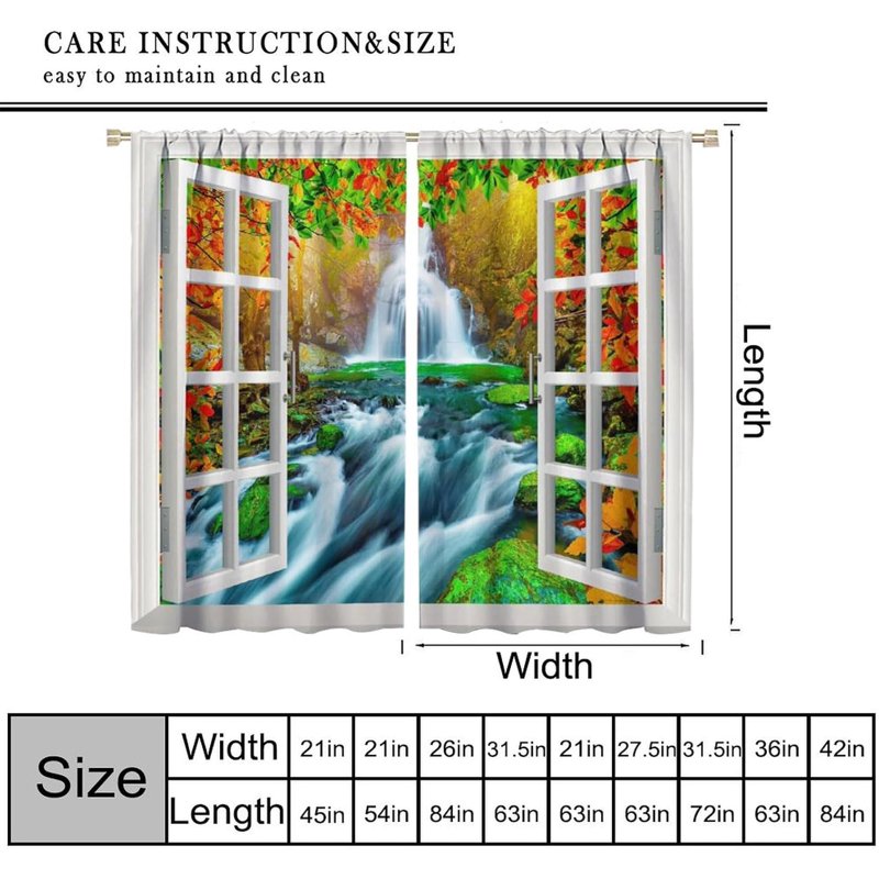 Autumn Landscape Blackout Curtains for Living Room - Fall Mountain Forest Lake Scene