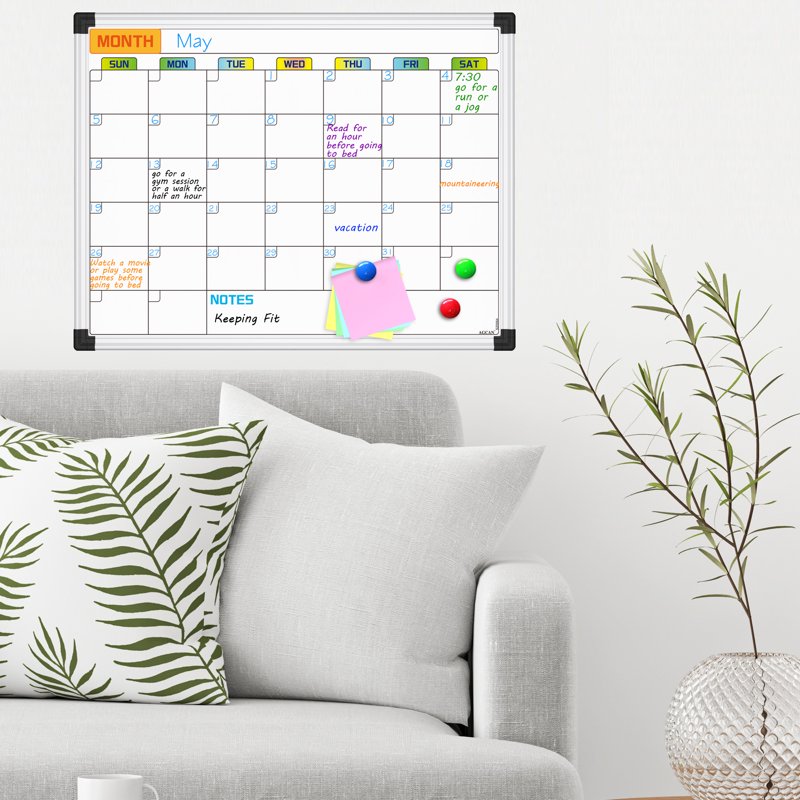 Magnetic Dry Erase Calendar Whiteboard Wall Mount for Home Office Classroom