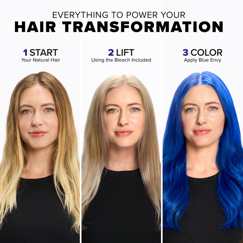 Semi-Permanent Hair Color Kit with Bleach - Blue Envy, Vegan & Nourishing