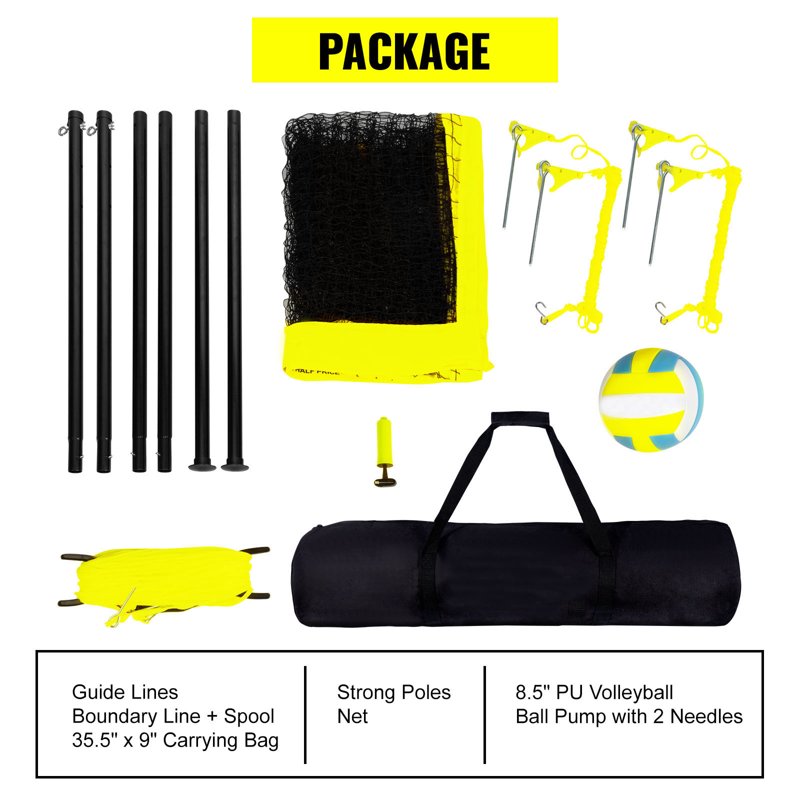 Portable Volleyball Net Set with Adjustable Steel Poles & PVC Net - Outdoor Sports Equipment