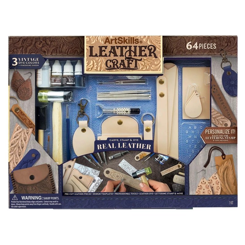 Leather Craft Kit for Beginners - 64 Piece Leather Working Set