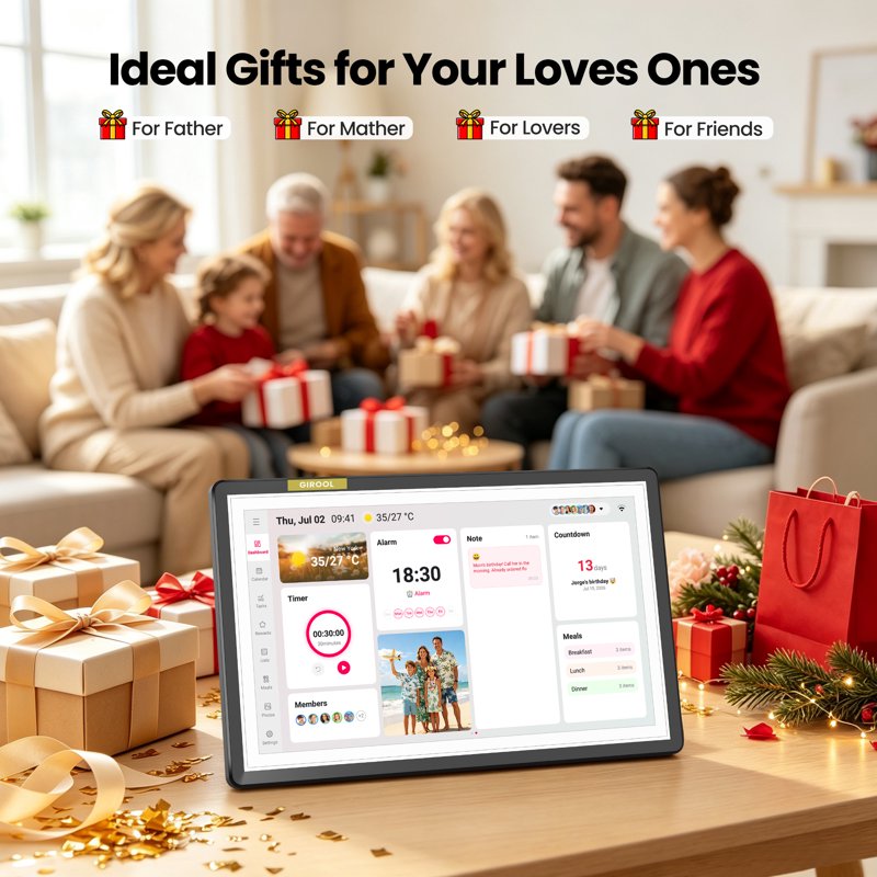 15.6-Inch Digital Family Calendar Touchscreen Wall Planner with Chore & Meal Management