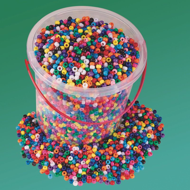 Colorful Pony Bead Set - 6,500 Bright Assorted Plastic Beads in Stackable Bucket