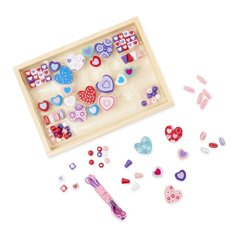 Wooden Bead Jewelry Making Kit with Heart-Shaped Beads & Cords for Kids