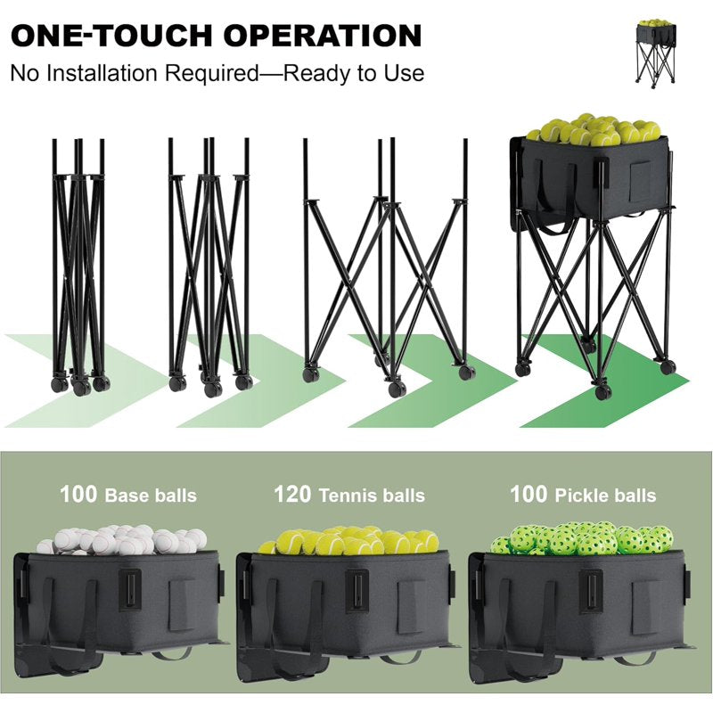 Wheeled Tennis Ball Hopper for 200 Balls with Removable Bag - Portable Tennis & Multi-Sport Cart