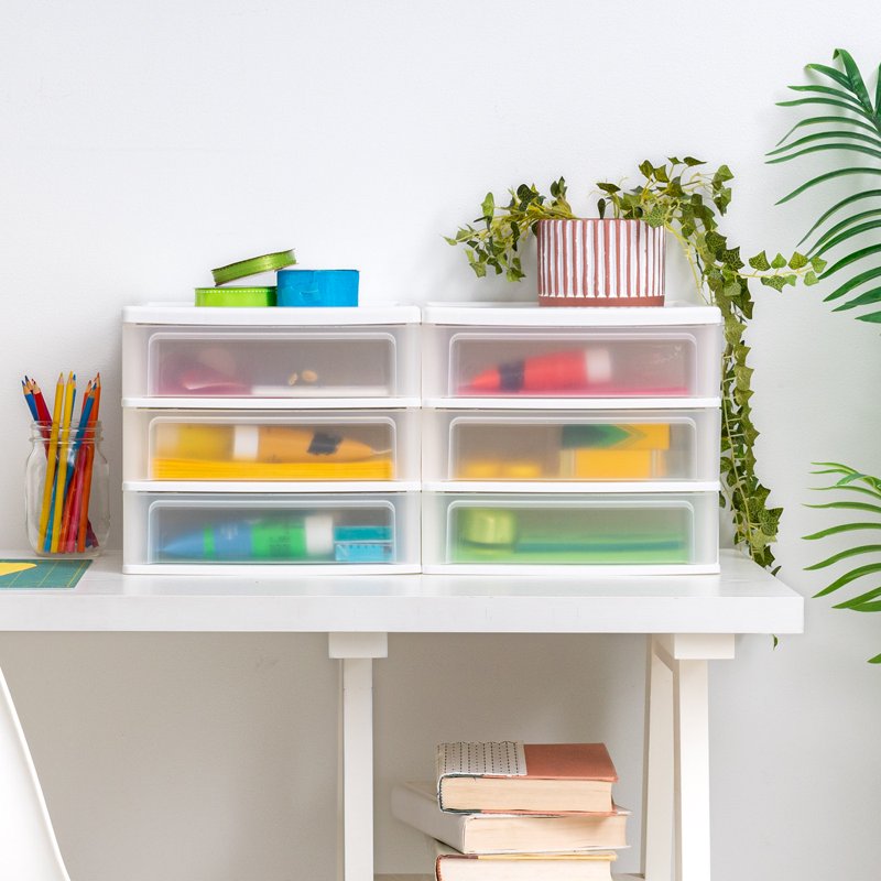 Medium 3-Drawer Desktop Organizer with Open Tray Top - Space-Saving Storage