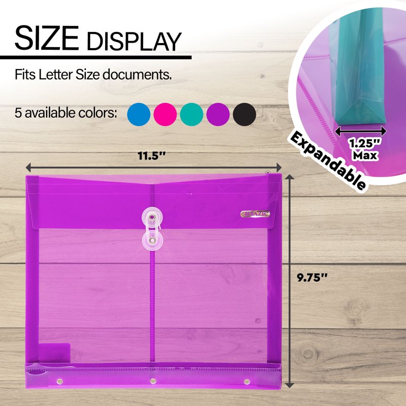 Poly Envelope Binder Pockets with 3-Hole Punch, Clear Document Folders 5-Pack