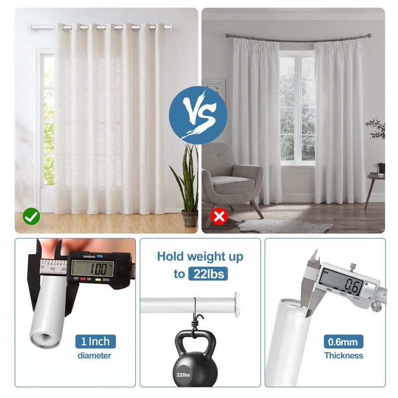Adjustable 1-inch Metal Curtain Rod Set with Finials for Windows