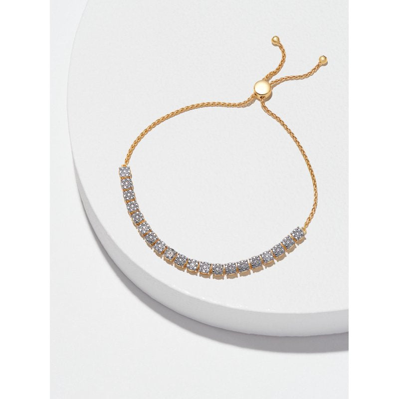Silver Plated Gold Tone Bolo Bracelet with Diamond Accent - 9 Inch