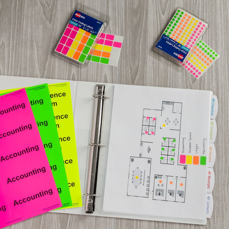 Neon Removable Labels 1/2 x 3/4 Inch, Handwrite, Color-Coded, Pack of 525