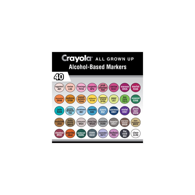 Assorted Crayola Dual-Tip Alcohol Marker Set for Adults - 40 Count with Fine & Chisel Tips