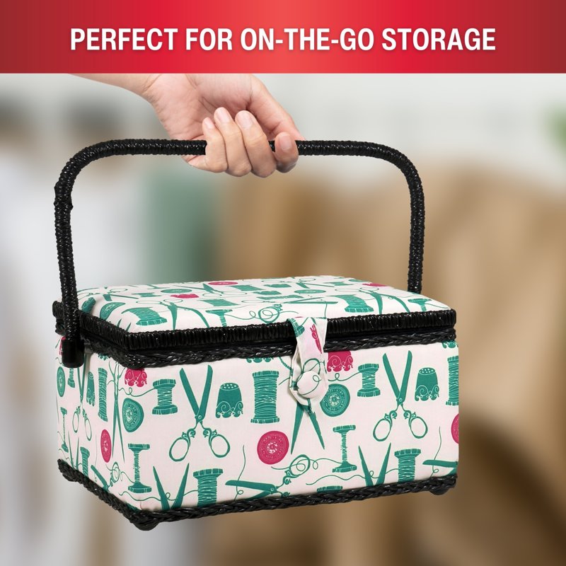 Large Vintage Sewing Basket Kit with 127 Notions - Storage & Organizer