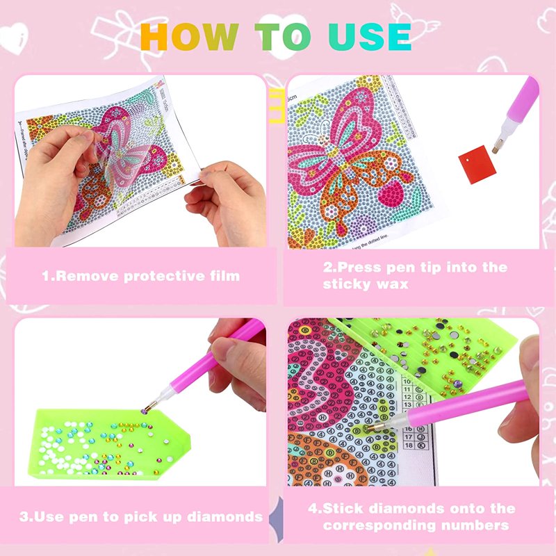 Kids Diamond Art Craft Kit with Wooden Frame - Animal Stickers & Keychains