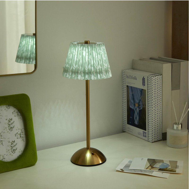 Rechargeable LED Table Lamp with Floral Shade - Touch Control, Portable Nightstand Light