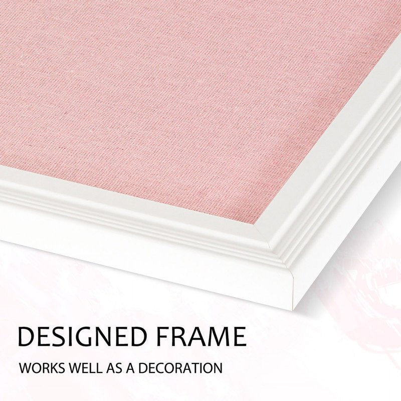 Pink Cork Bulletin Board with Linen Surface and White Wood Frame - Wall Mounted Pin Board 18x24 Inches