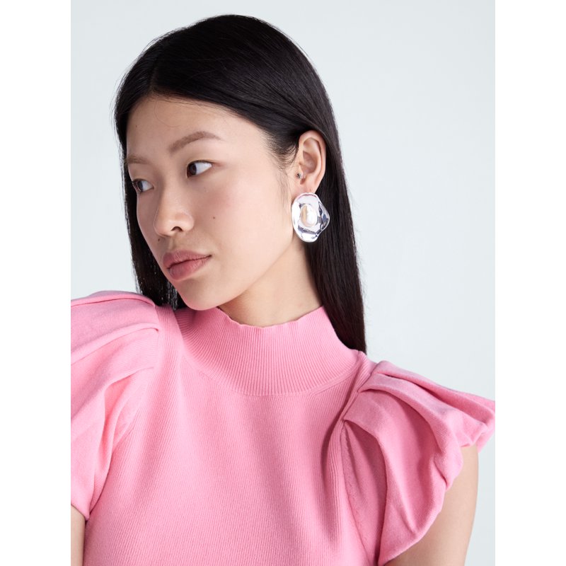 Faux Pearl Stud Earrings for Women - Organic Shape, Silver or Gold Tone