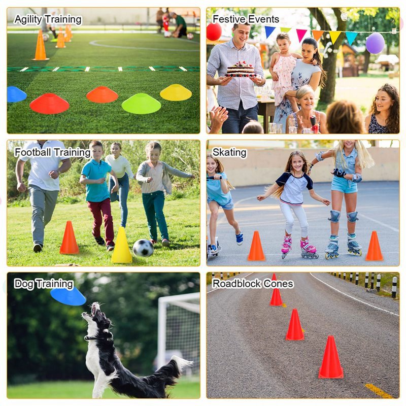 Sports Training Cones Set 24 Training Cones + 10 Disc Cones for Soccer Drills