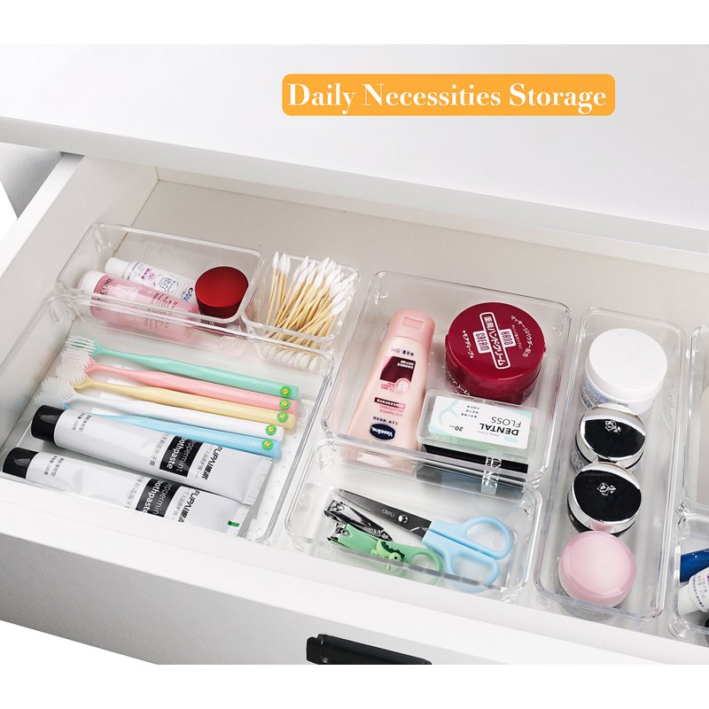 27-Piece Clear Drawer Organizer Set with 5 Sizes for Office, Makeup, Kitchen Storage