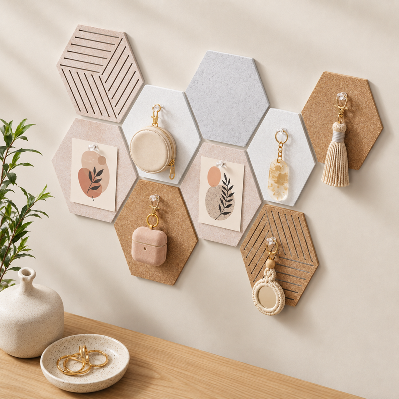 Hexagon Felt Cork Board Tiles Set with Pins - Modern Wall Decor for Office & Home