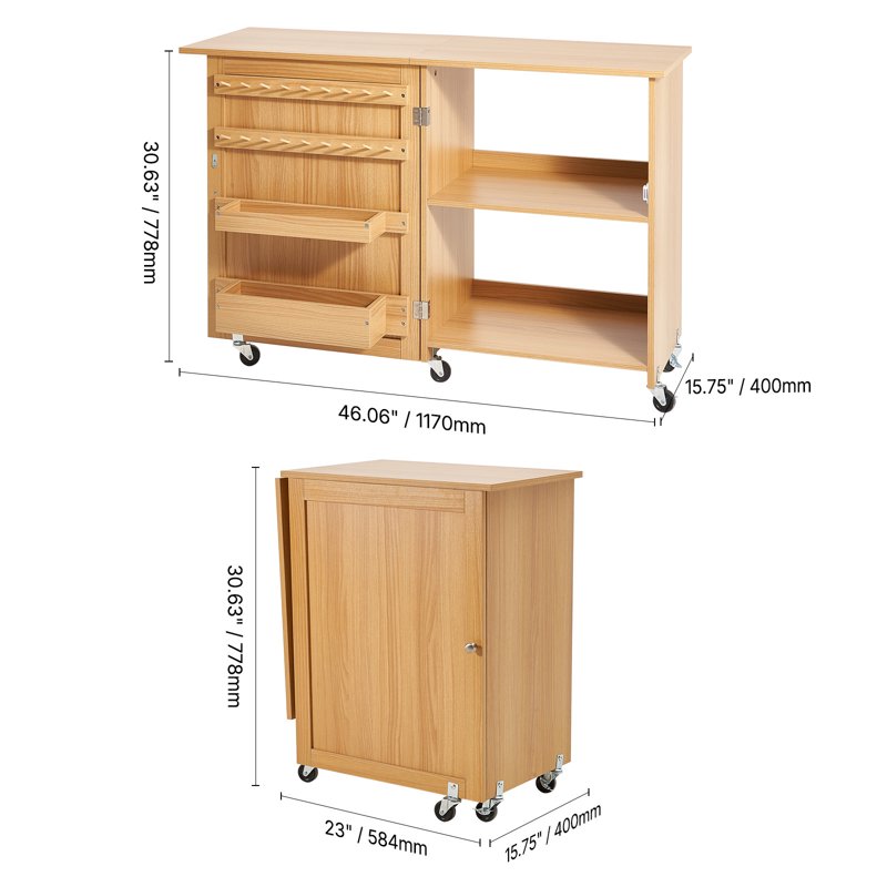 Foldable Sewing Table with Storage Racks Casters and Shutters - Versatile Craft Desk