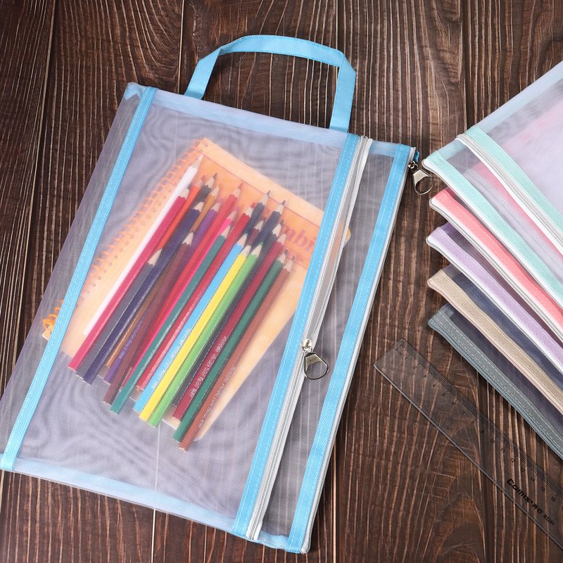 Nylon Document Zip Pouch with Handle Mesh Clear Files Bag for Office & Travel