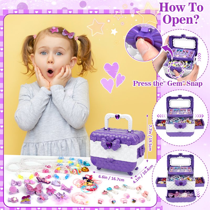 Kids Jewelry Set with Storage Box - Toddler Girl Play Jewelry & Dress Up Accessories