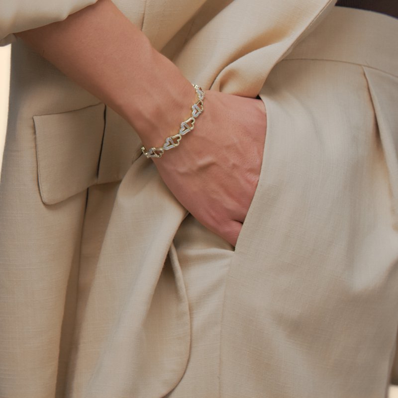 Diamond Accent Heart Bracelet in 18k Yellow Gold over Bronze for Women