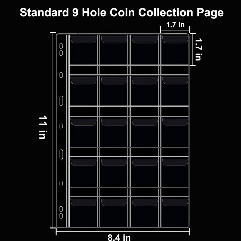 Coin Collection Pages 10 Sheets with 200 Pockets - Plastic Binder Inserts for Coins & Currency