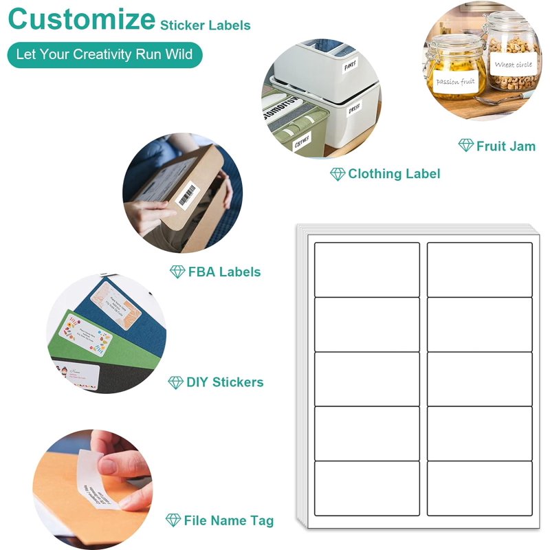 A4 Shipping Labels 2x4 Inches Printable Self-Adhesive for Laser & Inkjet - Multiple Sheets