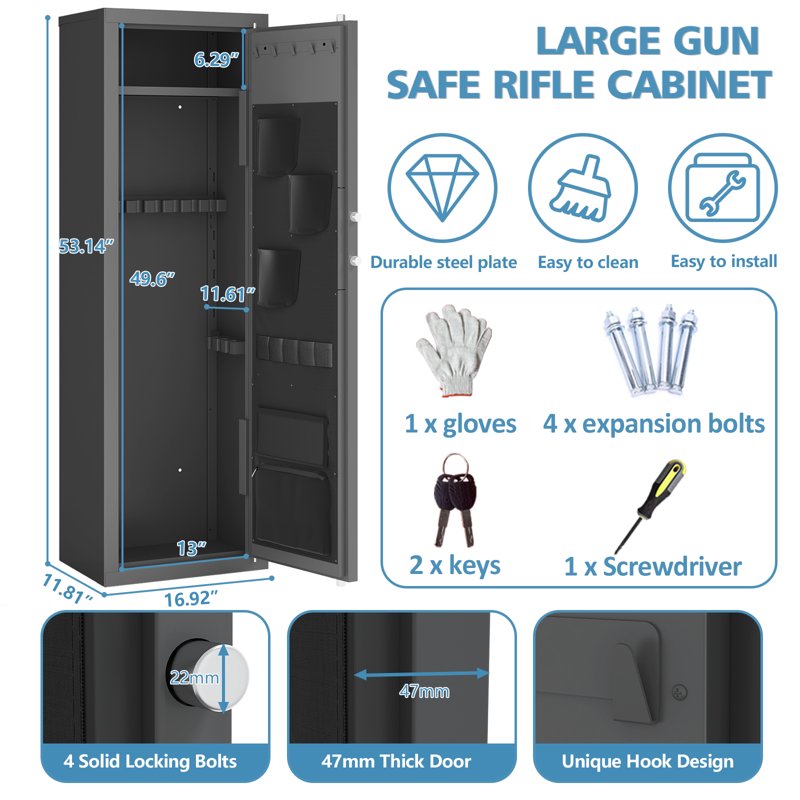 Large Gun Safe with Digital Keypad, Quick Access, Secure Rifle & Pistol Storage