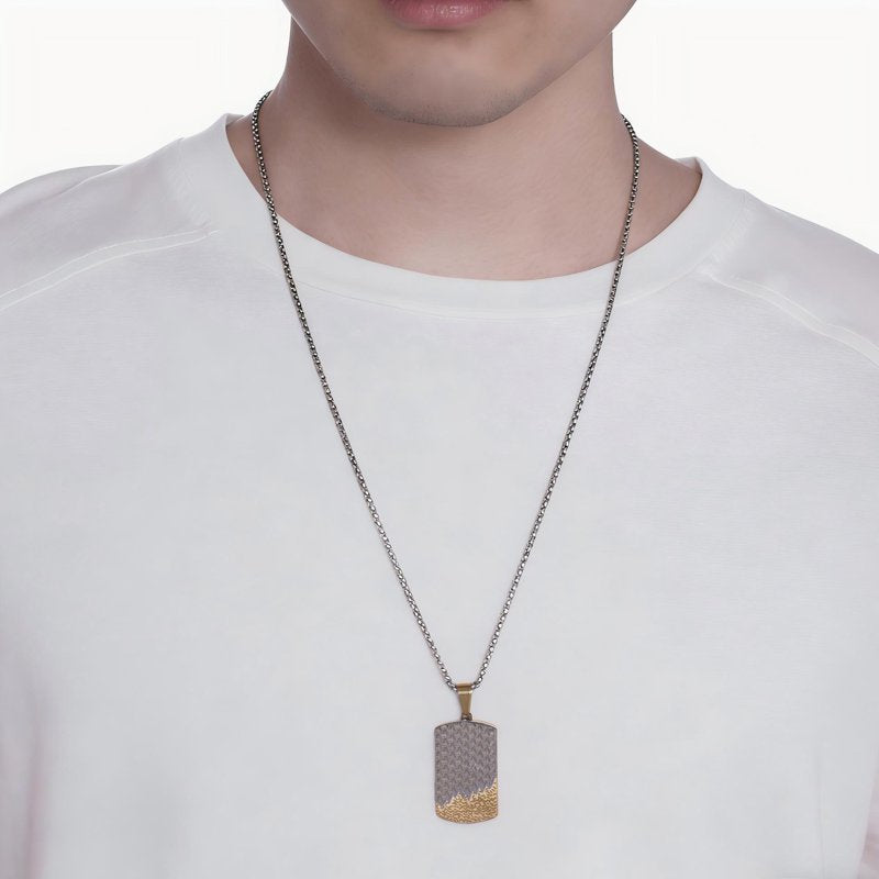 Men's Two Tone Stainless Steel Drip Pendant Necklace